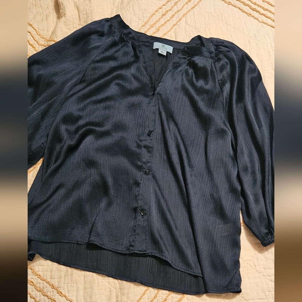 CeCe Dark Green Button-Down Blouse